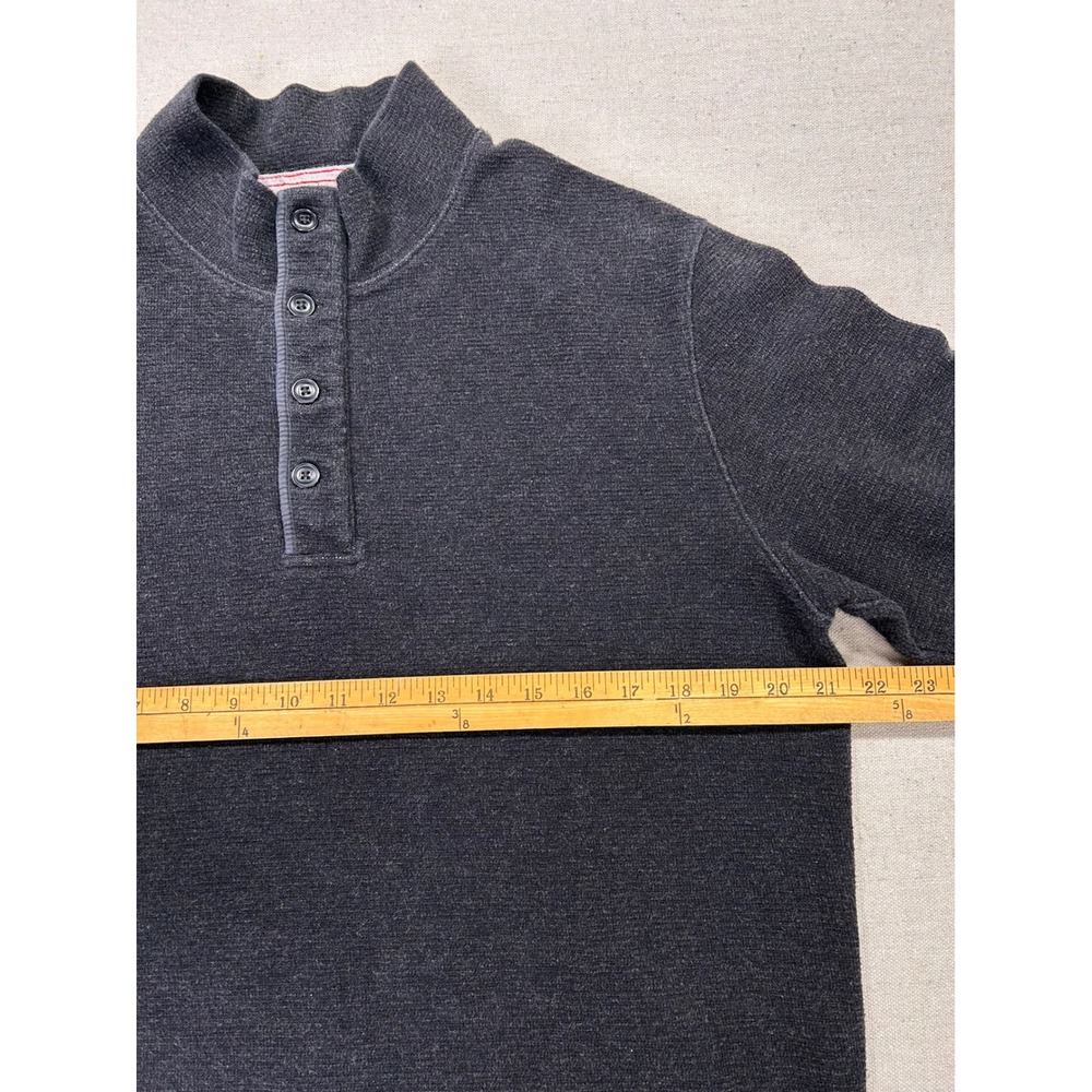 Relwen Men's Large Waffle Knit Henley Long Sleeve Shirt Gray Cotton Mock Neck - Picture 3 of 6